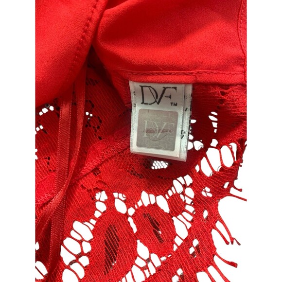 Diane von Furstenberg Red Lace Long Sleeve Blouse Top Women’s 14 - Picture 5 of 10